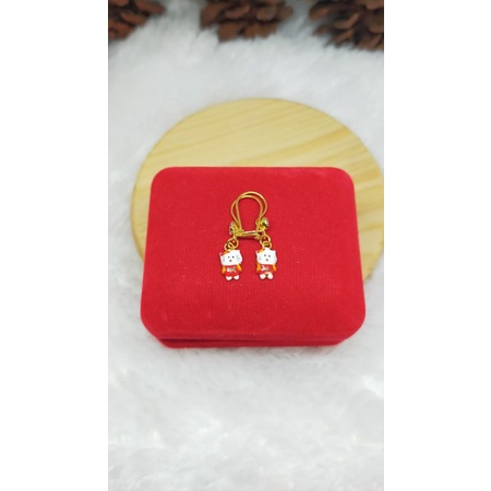 Anting gantung cat Hello Kitty, Perak 925, Sepuh Emas Kuning