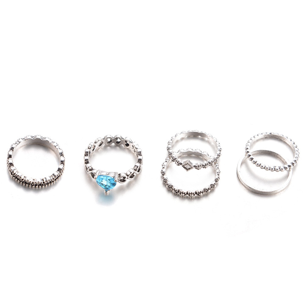 Hu Hu Hu Hu Hu Alat Bantu Pasang Kacamata♡ 6pcs / Set Cincin Buku Jari Aneka Bentuk Warna Silver Gaya Boho Untuk Wanita