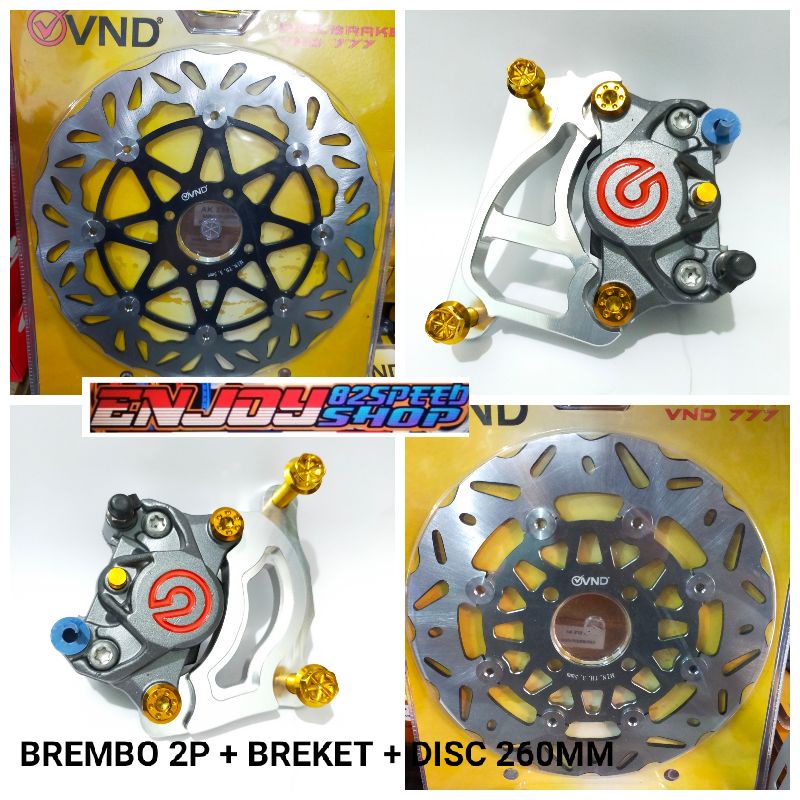 Paket Rem depan kaliper Br3mbo 2p Big logo ori plus breket disc floating  260 mm mio new beat scopy vario old