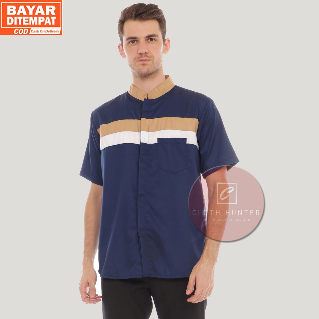 Baju Koko Qahtan Pria Dewasa Lengan Pendek Bahan Toyobo Warna Hitam Polos