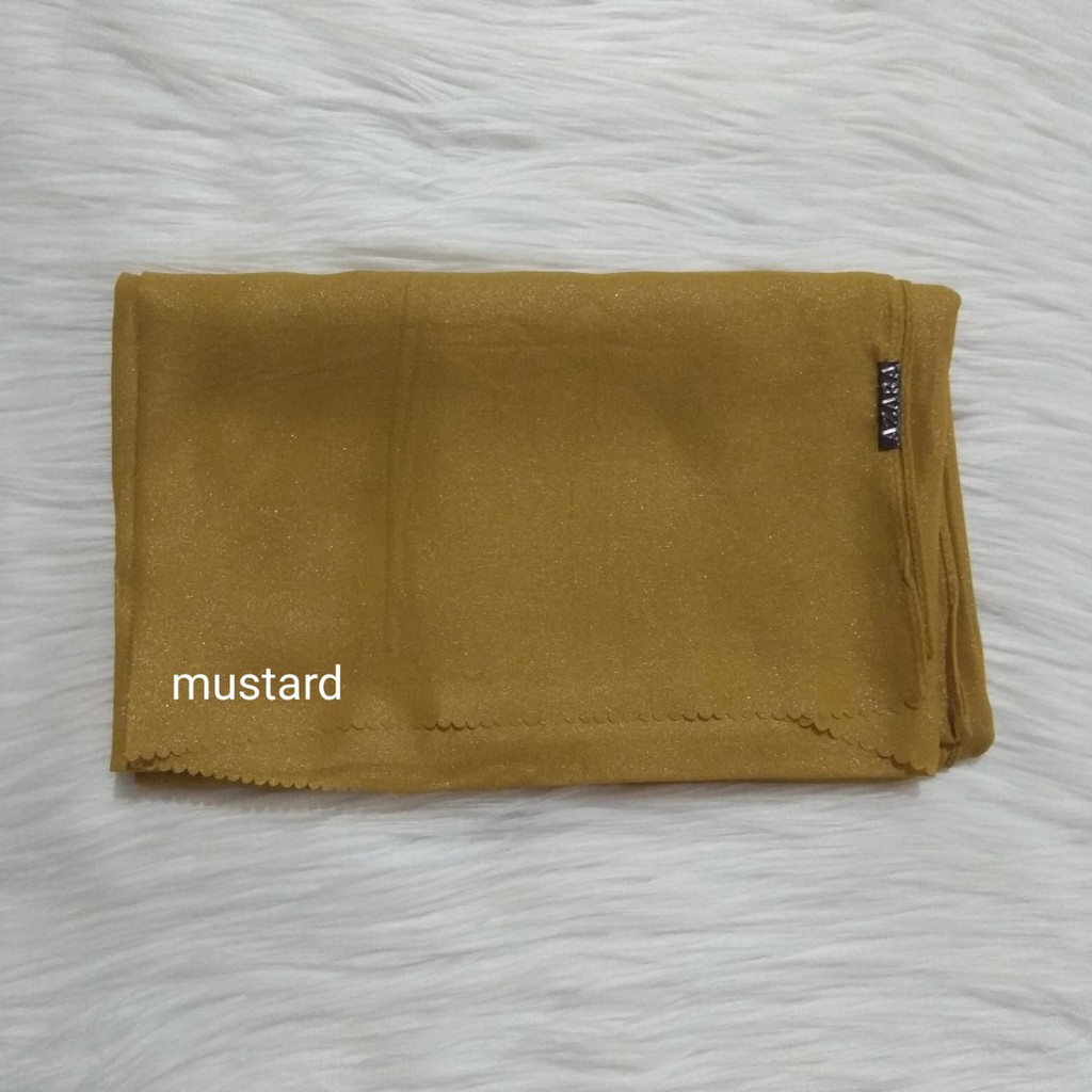 Termurah PASHMINA Nur Shinar LC Azara / PASMINA Glowing Nur Shinar lc/ PASMINA sinar lc-Mustard