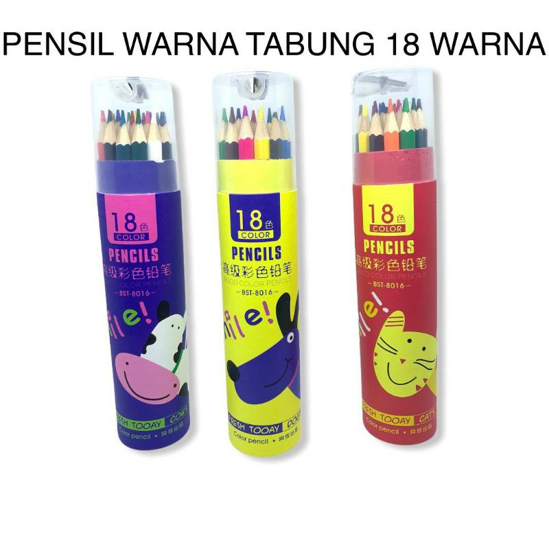 

Pensil warna tabung 18 warna + rautan / Pensil warna tabung / pensil warna