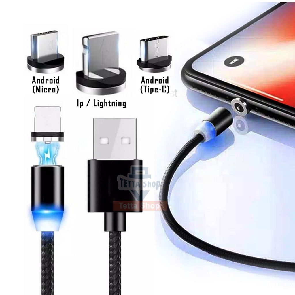 Cas Magnet Micro Tipe C dan Ip Lightning I Kabel Cas 3 In 1 I Beli satu dapat 3 Kepala Bisa Diganti Tinggal Lepas dan Tempell Karena dari Bahan Mahnet Kuat