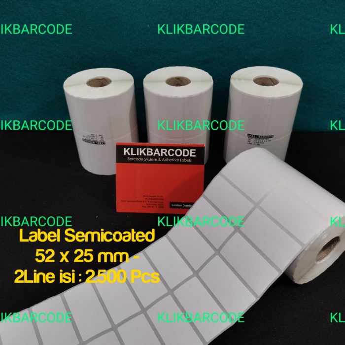 

2500 label barcode semicoated 5,2 x 2,5 cm 52 x 25 mm - 2 baris stiker
