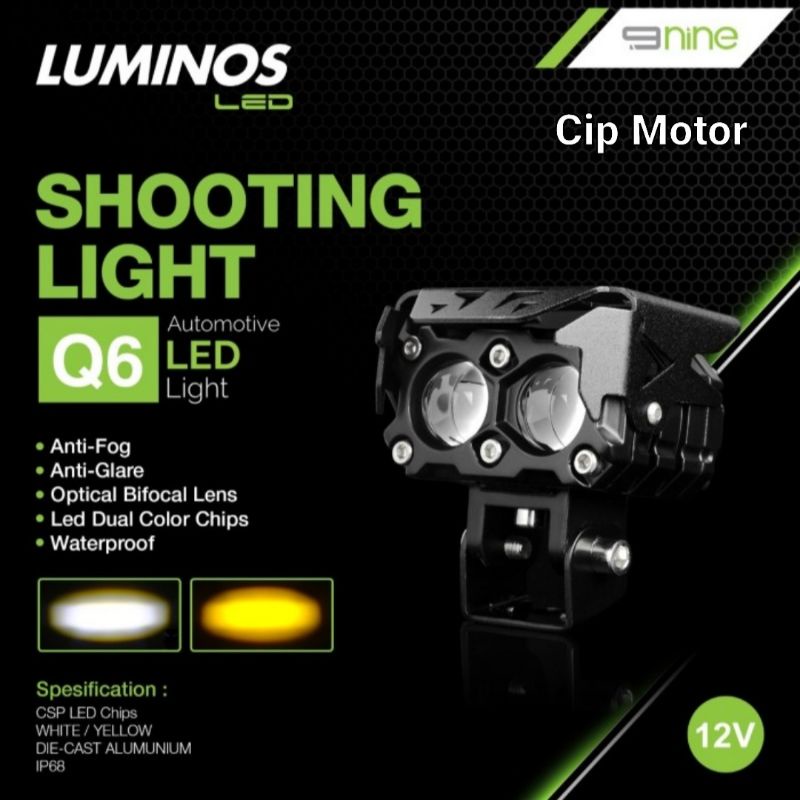 Lampu sorot Luminos Q6 Shooting Light Original Double Lensa Putih Kuning Mobil Motor 12Volt