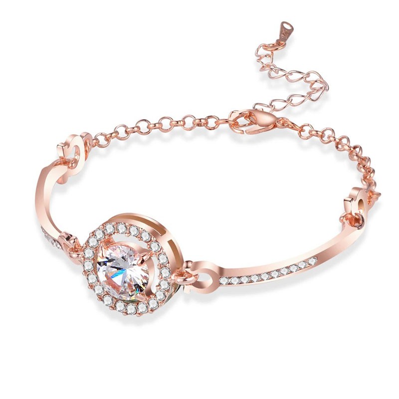 FXG - Korea Titanium Gelang Wanita Perhiasan Tangan Kristal Fashion Anti Karat GLG03 Bisa COD-Rose Gold