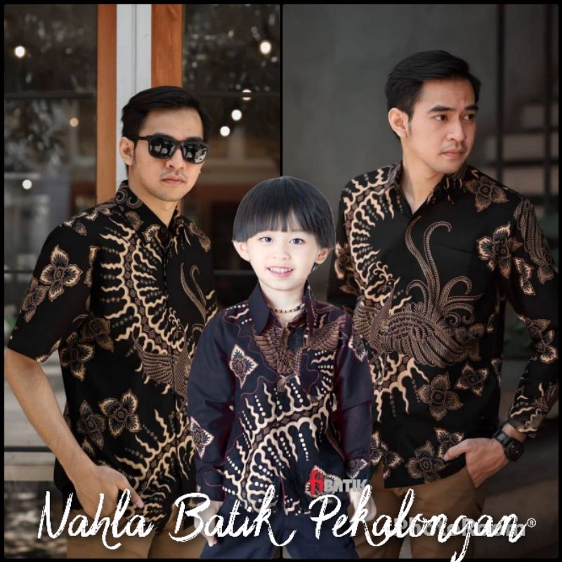 Batik Pria Hitam Couple Ayah dan Anak | Batik Couple Sweet Lengan Panjang Pendek Motif Soloan Prabuseno