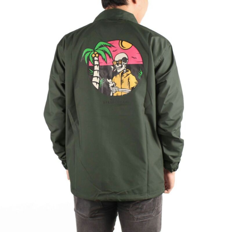 JAKET WINBREAKER COACH DISTRO CASUAL DEAD BEACH HIJAU ARMY