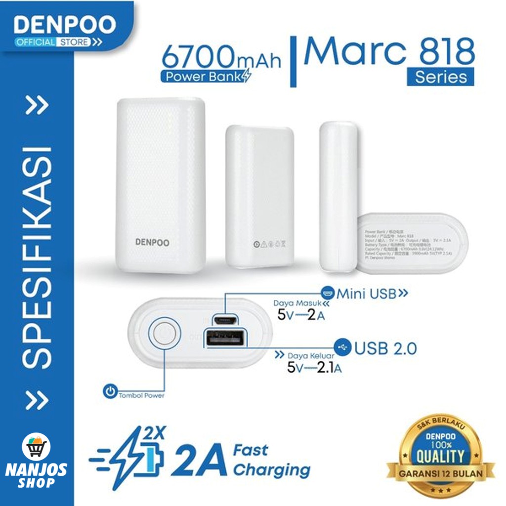 DENPOO Power Bank Marc 818 Series / Power Bank Hp / PowerBank Murah