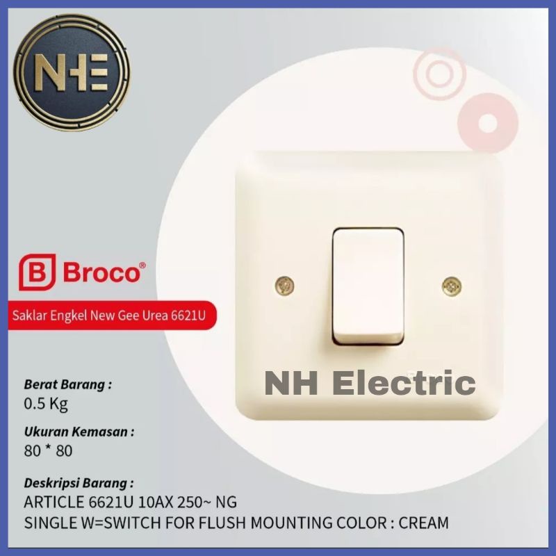 IB Saklar Engkel 6621U New Gee Cream Broco - Inbow Single Switch Cream Broco - Saklar Tunggal Tanam New Gee Broco