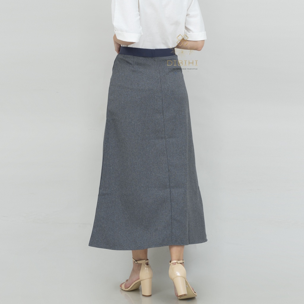 Rok Panjang Polos Kerja Formal Wanita Pinggang Karet A Line Bigsize