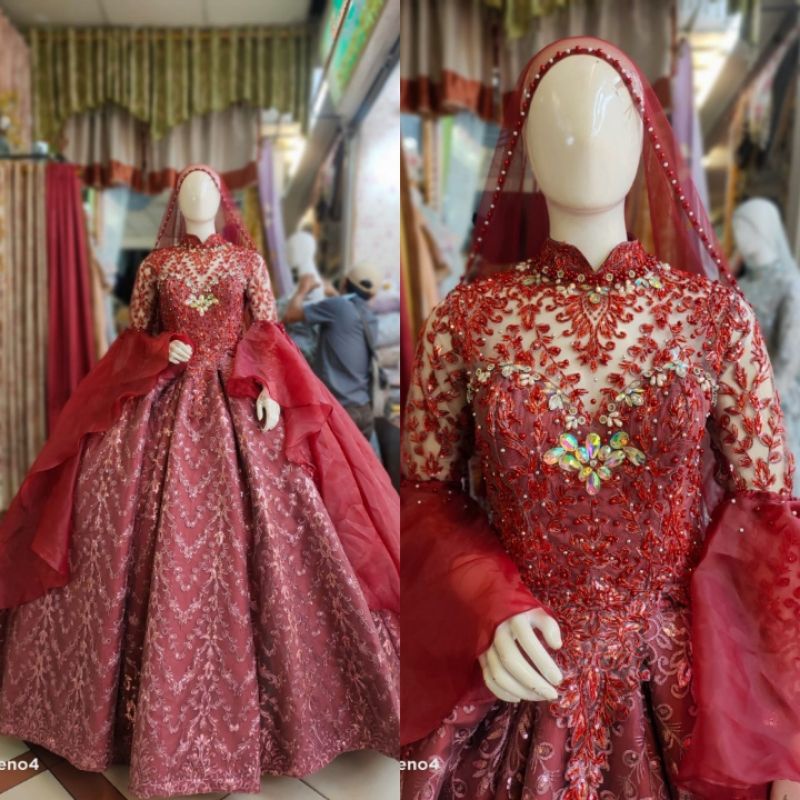 CAUPLE  GAUN PENGANTIN  TRIDI/GAUN SLIM BEREKOR MEWAH MODERN/BAJU PENGANTIN/BALL GAUN