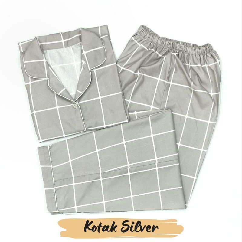 Baju Tidur Wanita | Piyama Wanita Kekinian | Oneset Setelan Wanita Bahan Katun Polymicro Bebas Pilih Motif-Kotak Silver
