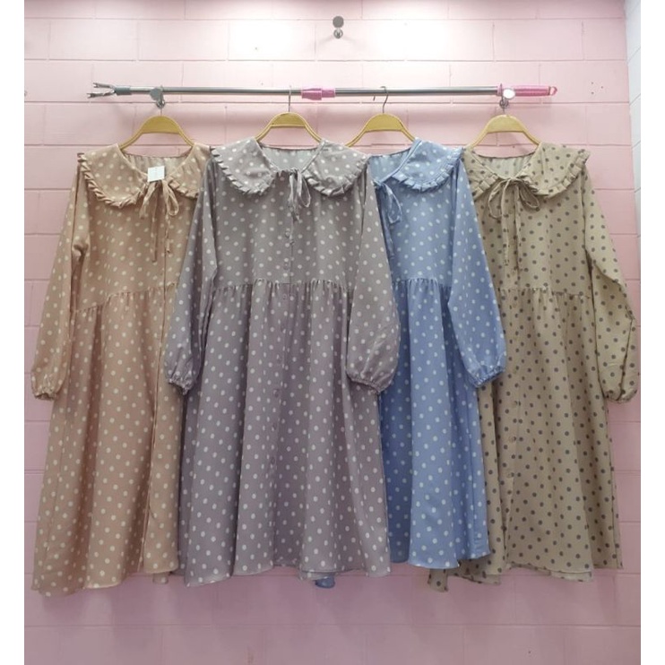 ⚡️ CLEARANCE SALE ♡ PREMIUM ♡ ORIGINAL ! FAIRLEY TUNIK VINTAGE DOTTY RAMPLE COLLAR BUTTON LONG  SLEEVE MIDI DRESS  ( BUSUI , BUMIL &amp; HIJAB FRIENDLY )