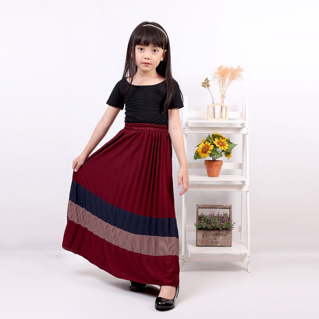 ROK PLISKET ANAK KOMBINASI 8166 PRISKET ANAK PANJANG PLEATED SKIRT FLARE SKIRT MAYUNG FLOWY REMPEL