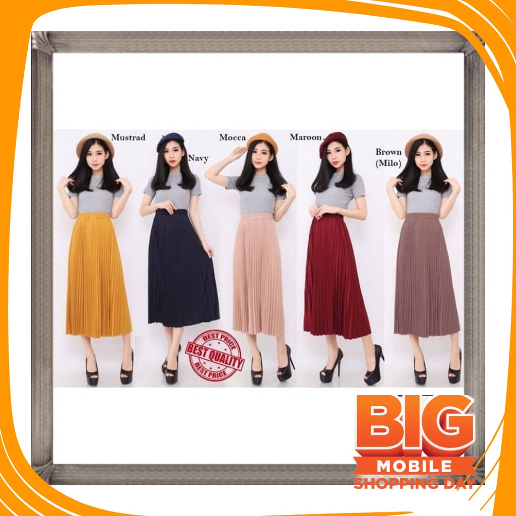 Bawahan remaja Anak Sekolah Kuliah Dewasa Street /  Rok Plisket Panjang Tanggung 7/8 Wanita Dewasa P