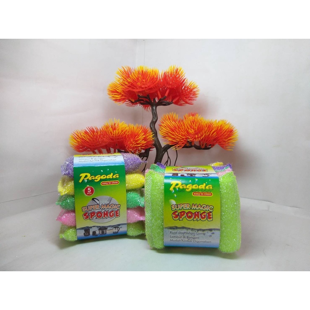 Spons Cuci Piring Warna Warni Sabut Nylon Super Magic Sponge Spon Bantal Sabut Jaring Alat Dishwashing Dapur Masak Busa Serbaguna