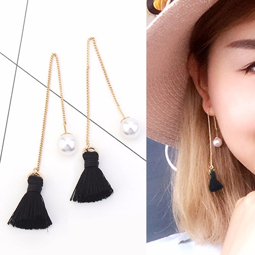 Anting Gold Black Long Chain Tassel