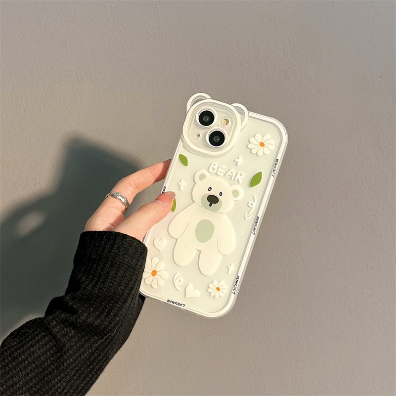 Soft Case Silikon Motif Kartun Beruang Putih Untuk Compatible for iPhone 14 13 12 11 Pro Max X Xr Xs Max SE 2020 iPhone 8 7 6 6s Plus Cute Cartoon Broken Flower Little White Bear Phone Case Bear Lens All-inclusive Silicone Phone Cover