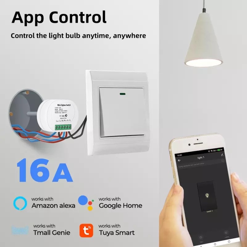 ZigBee Mini Smart Switch Wifi On-Off Breaker 2Way Control TMZ202-16A IOS Android