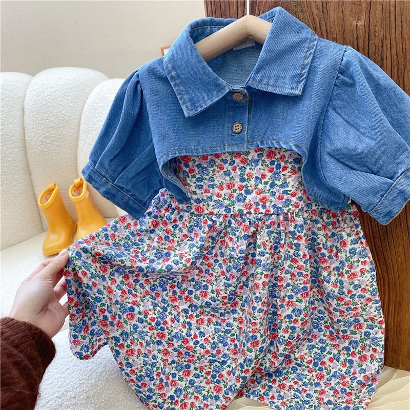 Dress Flower Set Denim Outer/Dress Anak Perempuan