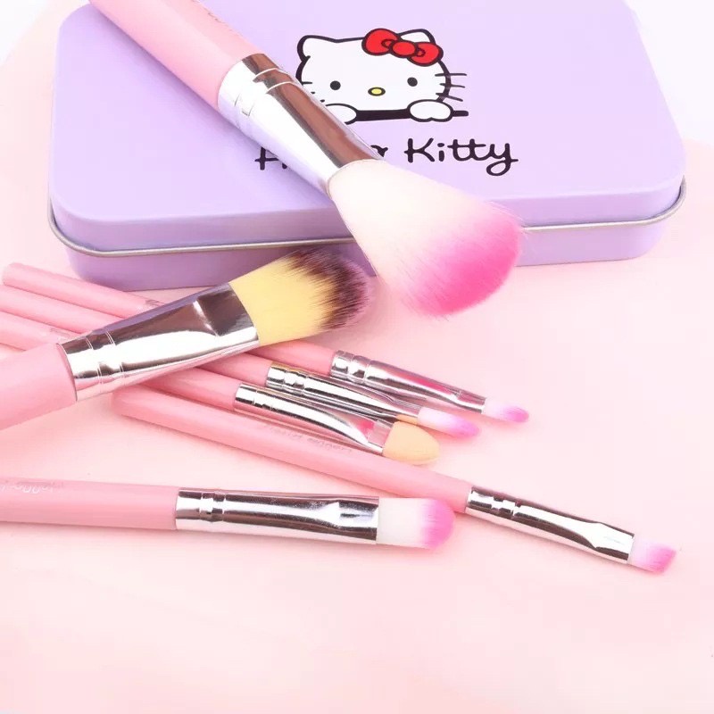 SET KUAS MAKE UP WANITA HELLO KITTY DORAEMON BRUSH 7 IN 1 SET MAKE UP TOOLS PRAKTIS