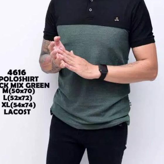 Terlaris** ALJOSA Polo shirt  polos kerah shanghai  HITAM HIJAU kaos cowok 4616 ส