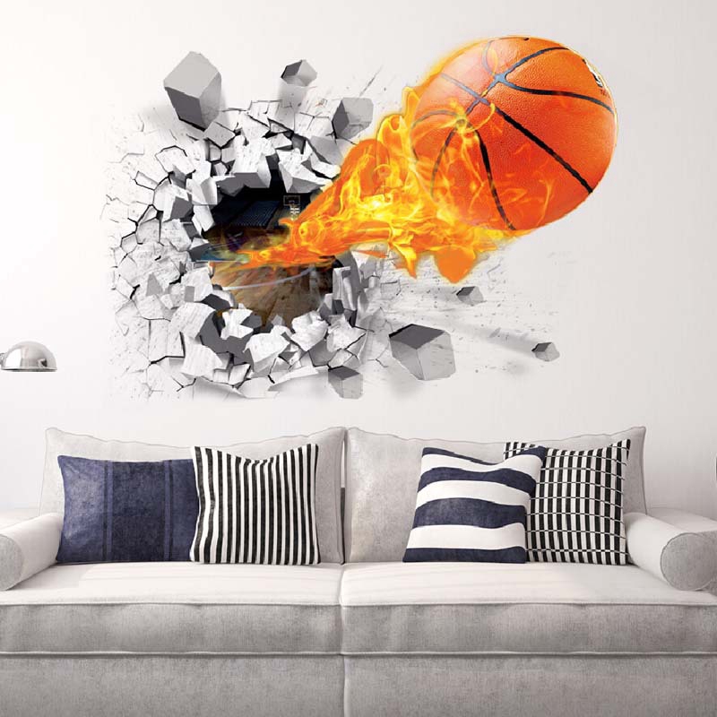 Stiker Dinding Bahan Mudah Dilepas Gambar Bola  Basket 3d 