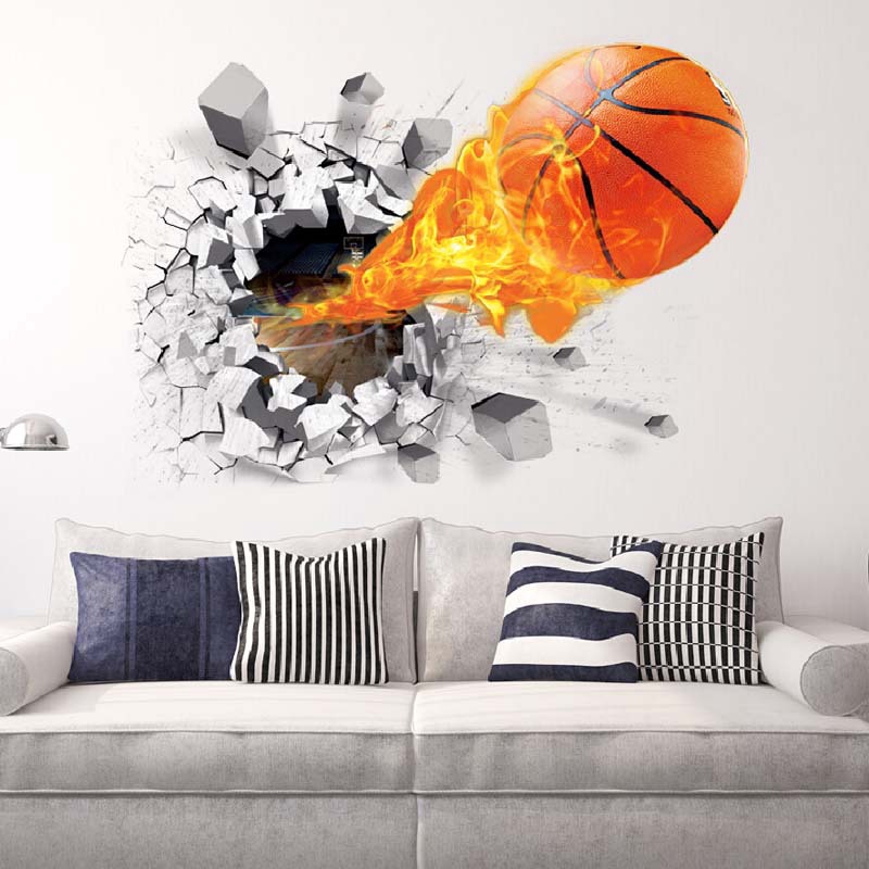 Stiker Dinding Bahan Mudah Dilepas Gambar Bola Basket 3d Stiker Dinding Bahan Mudah Dilepas Gambar Bola Basket 3d