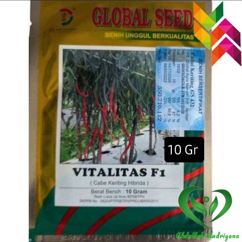 Benih cabe Keriting Hibrida VITALITAS F1 isi 10 Gr cabai keriting produksi Global Seed