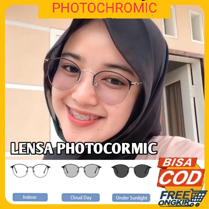 TERMURAH!! NEW PHOTOCROMIC KACAMATA OVAL - TITANIUM KOREAN NEW WANITA PRIA PHOTOCROMIC STYLE VINTAGE