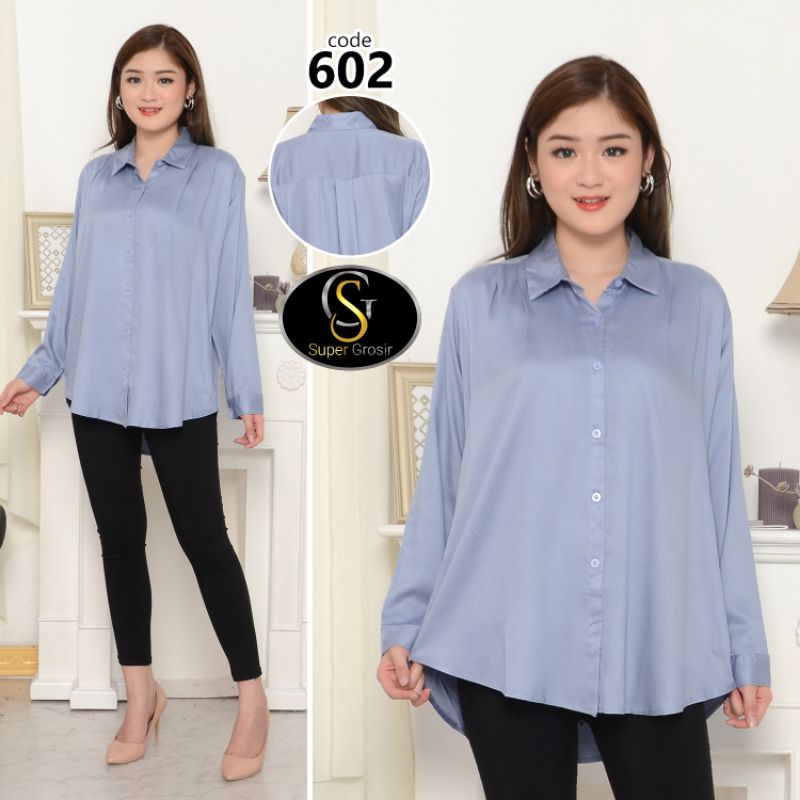 KEMEJA WANITA TANGAN PANJANG / KEMEJA WANITA PUNDAK LIPAT KATUN TWILL 30s - 602-BIRU BABY