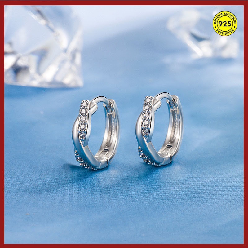 Anting Tusuk Sterling Silver 925 Desain Lilit Hias Berlian Gaya Retromewah Untuk Wanita