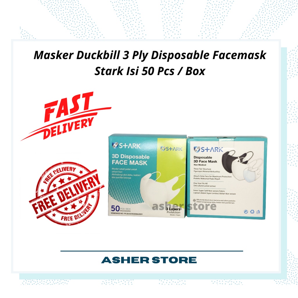 Masker Duckbill 3 Ply Disposable Facemask Stark Isi 50 Pcs / Box