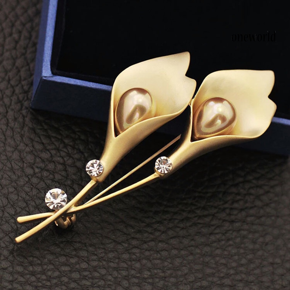 OW@ Women Fashion Tulip Shape Faux Pearl Inlaid Brooch Pin Dress Suit Collar Badge