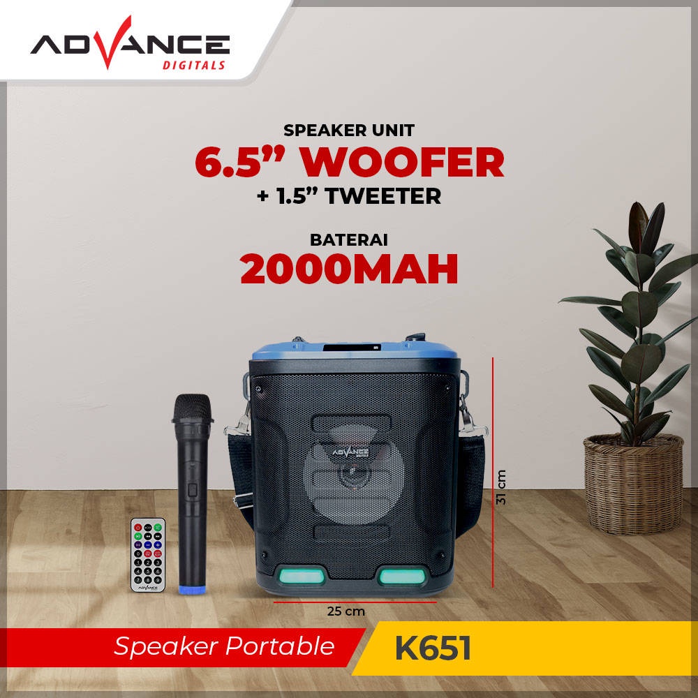 【READY STOCK】 Advance K651 Speaker Bluetooth Portable Speaker Plus Mic Wireless karaoke (mic wireless + mic kabel) digital Display