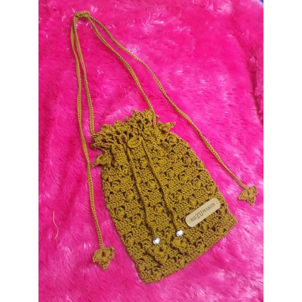 DRAWSTRING BAG RAJUT MINI HANDMADE / TAS SLEMPANG SERUT REMAJA WANITA TERBARU/ FREE KONEKTOR