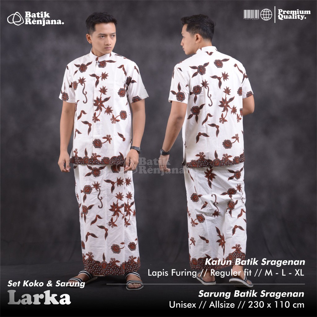 LARKA Baju Kemeja KOKO dan Sarung Batik Pria Dewasa Premium Lebaran Asli Solo RENJANA