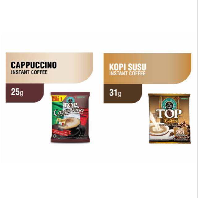 

Top Coffee Kopi Gula Susu 10's & Kopi Cappucino 9's