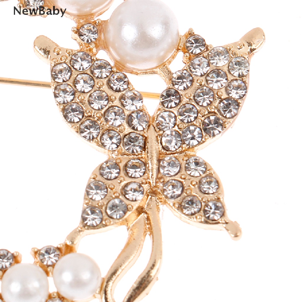 NewBaby Pearl Rhinestone Wreath Butterfly Brooch Women Weddings Office Brooch Pins Gifts ID