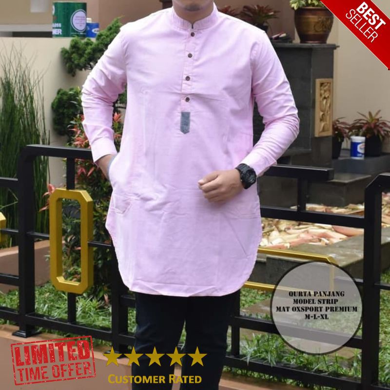 TERBARU baju koko qurta lengan panjang / baju koko gamis pakistan - Merah Muda M Big Size Jumbo