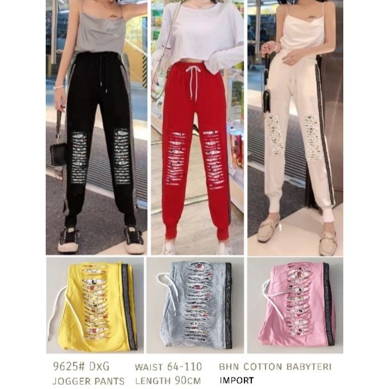 MDLV ~ CELANA JOGGER 9625 DXG RIPPED JOGGER // CELANA JOGGER PANJANG SOBEK // FASHION IMPORT WANITA