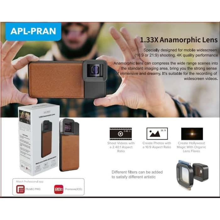 Case Iphone X/XS with Apexel 1.33x Anamorphic Lens