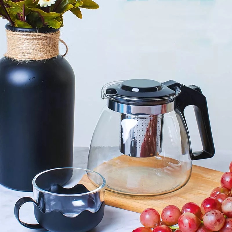 Jual Tea pot set kaca 5 in 1 5in1 dengan saringan Teko air minum panas