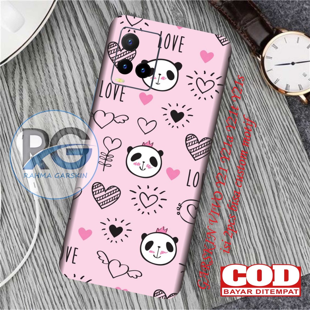 GARSKIN VIVO Y21 Y21A Y21S Y21T ISI 2PCS MOTIF PANDA PINK - FREE CUSTOM