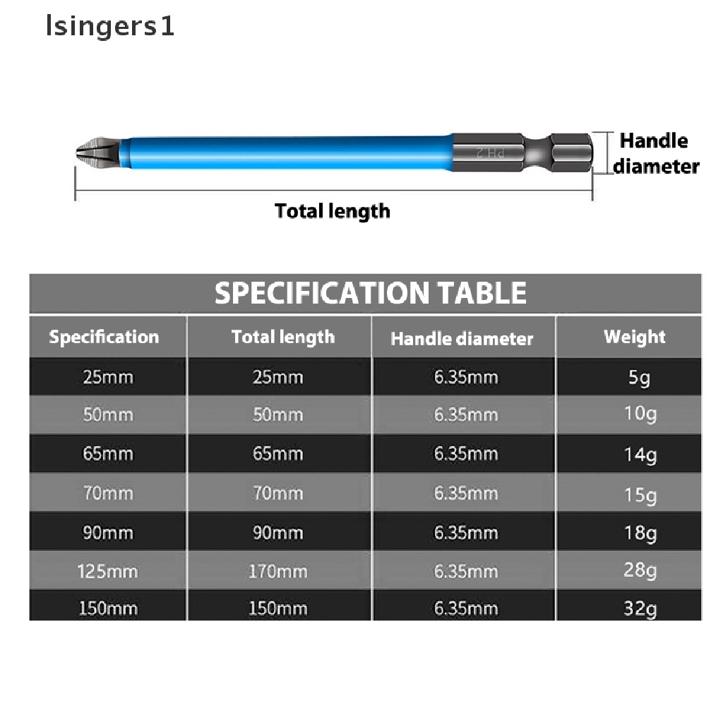 (lsingers1) 7pcs / Set Mata Bor PH2 Phillips Magnetik Anti Slip Bits