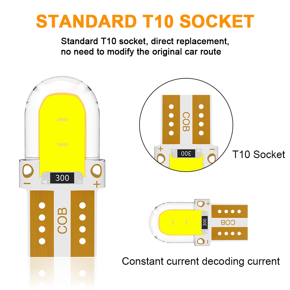 Lampu LED T10 W5W COB Can-bus Decoding Bahan Silica Gel Untuk Plat Nomor Mobil