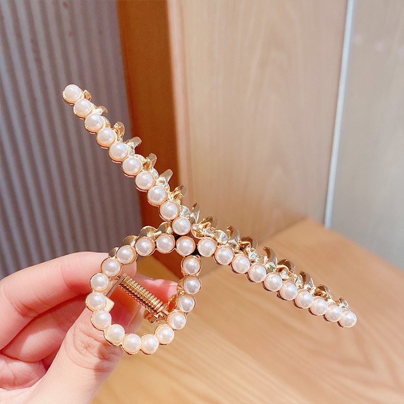 [Women Imitation Pearl Large Hair Clips] [Girls Korean INS Style Big Hair Claw] [Ladies Simple Casual Hair Claw]