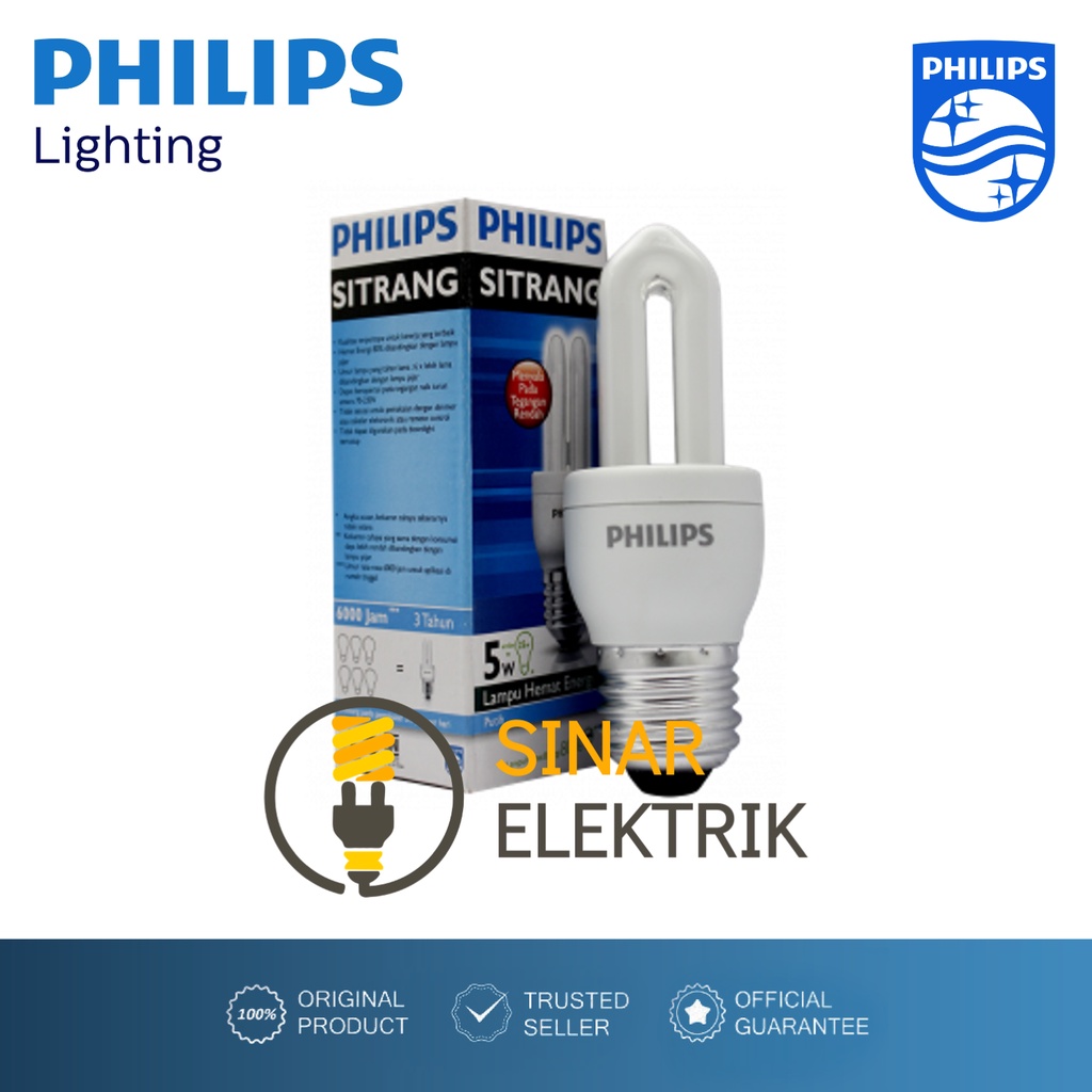 Lampu PHILIPS Sitrang 5W 8W 11W 18W 23W Putih - Lampu Hemat Energi 5 8 11 18 23 W Watt