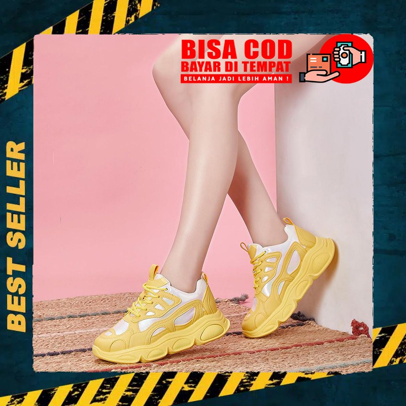 SEPATU SNEAKERS WANITA IMPORT TALI KUNING PINK PUTIH SEPATU KASUAL WANITA CEWEK YANG NYAMAN